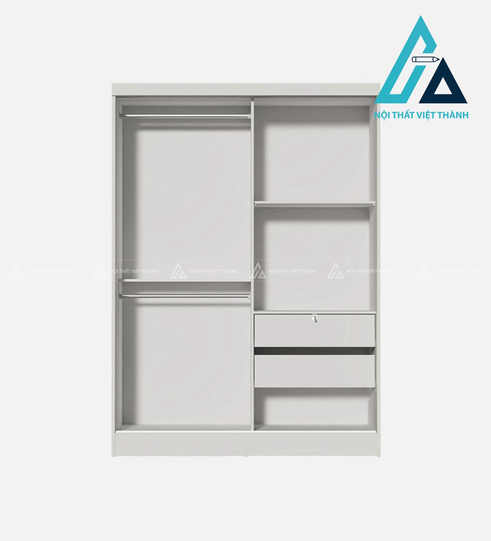 Tủ quần áo cửa lùa 2 cánh MDF trắng hiện đại kèm ngăn kéo tiện dụng 4