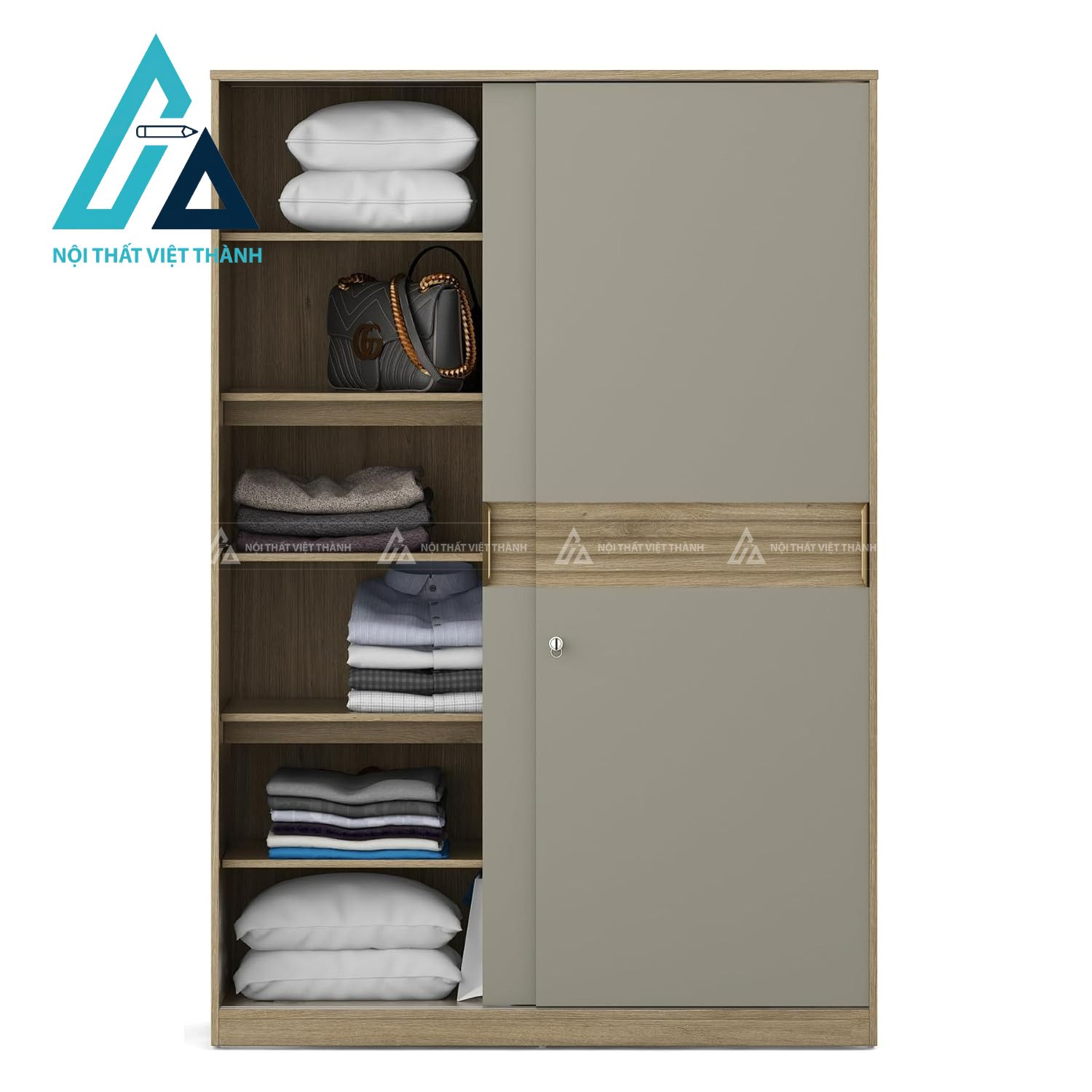 Tủ quần áo cửa lùa 2 cánh MDF vân gỗ Melamine hiện đại phối màu sang trọng 4