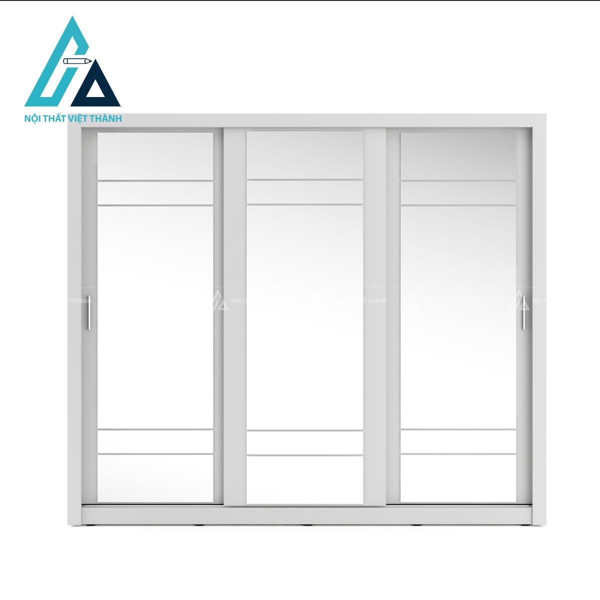 Tủ quần áo cửa lùa 3 cánh MDF màu trắng kèm gương hiện đại tiện nghi 2