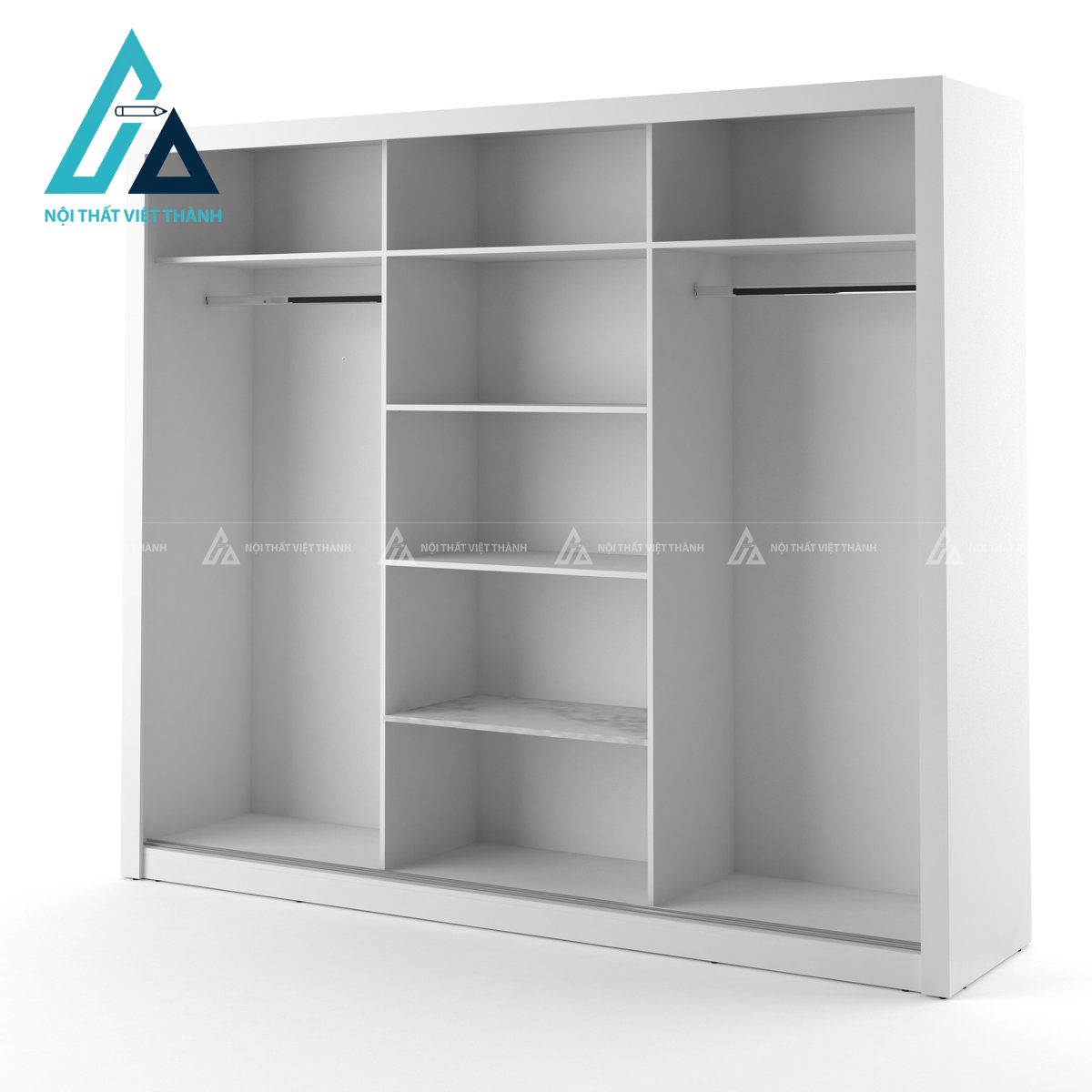 Tủ quần áo cửa lùa 3 cánh MDF màu trắng kèm gương hiện đại tiện nghi 6