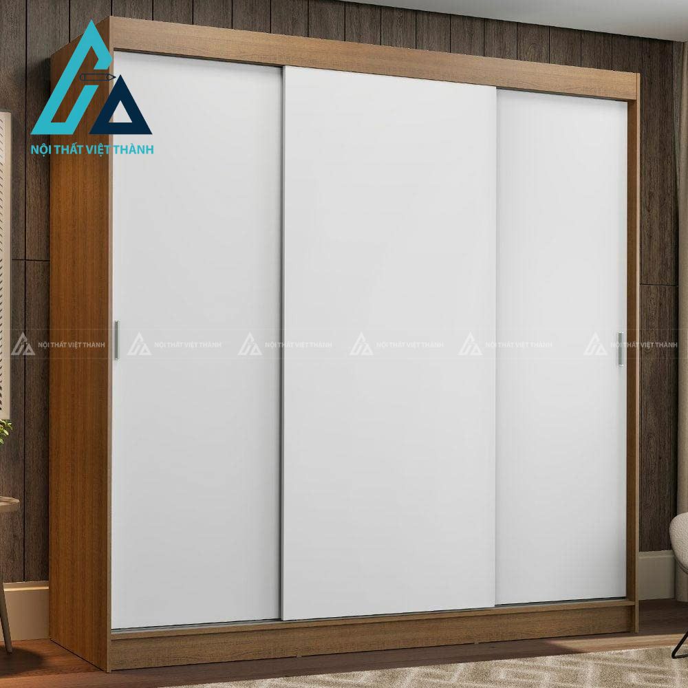 Tủ quần áo cửa lùa 3 cánh MDF phối nâu trắng hiện đại sang trọng
