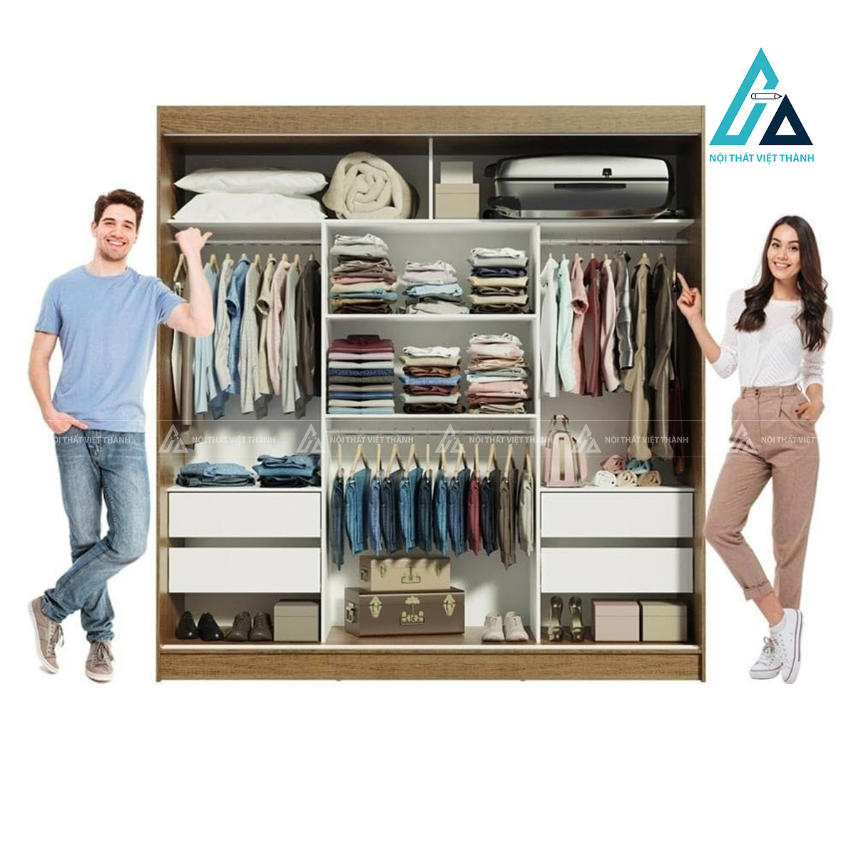 Tủ quần áo cửa lùa 3 cánh MDF phối nâu trắng hiện đại sang trọng 3