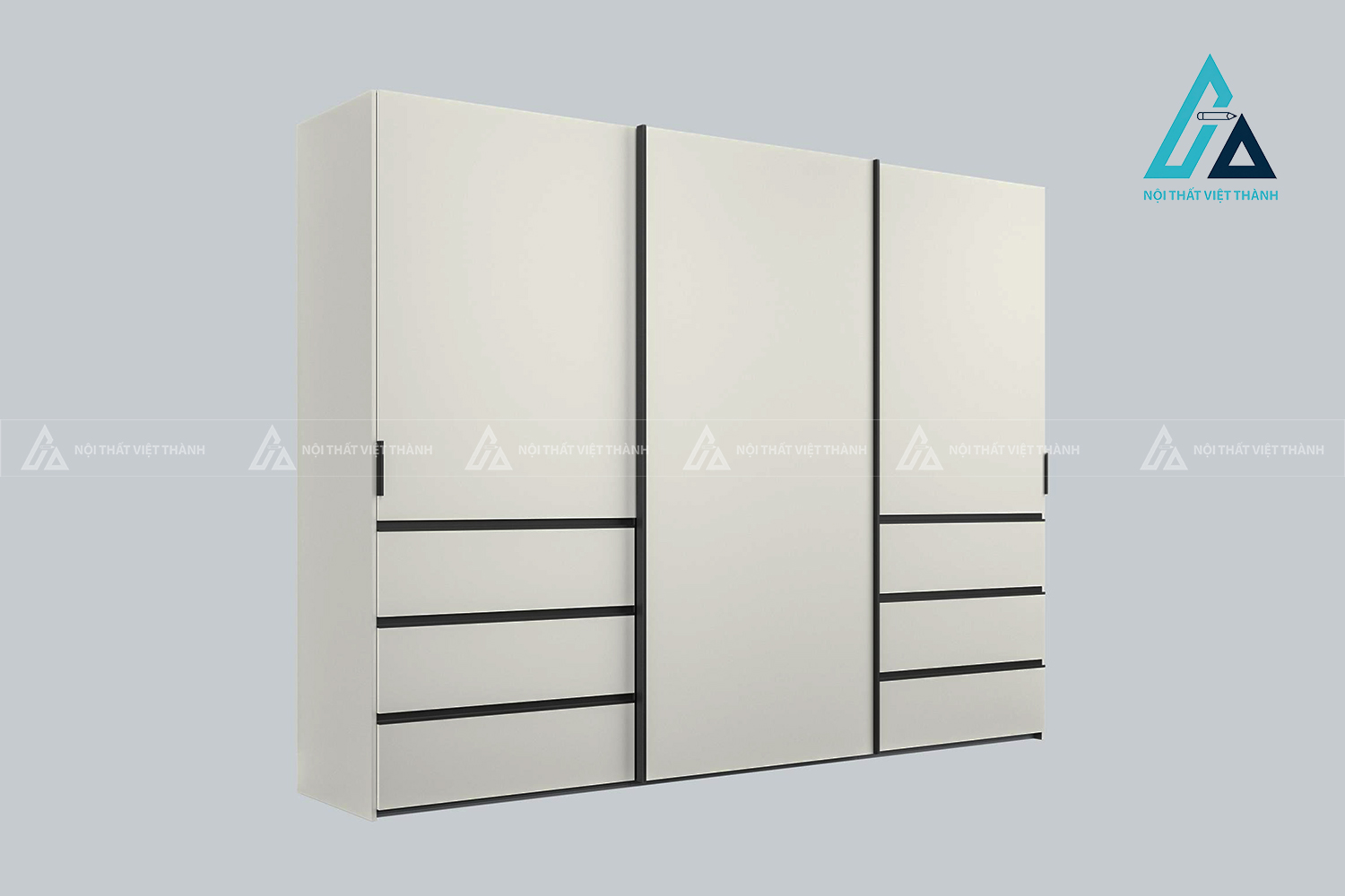 Tủ quần áo cửa lùa 3 cánh MDF sơn mờ hiện đại tích hợp ngăn kéo tiện nghi 4