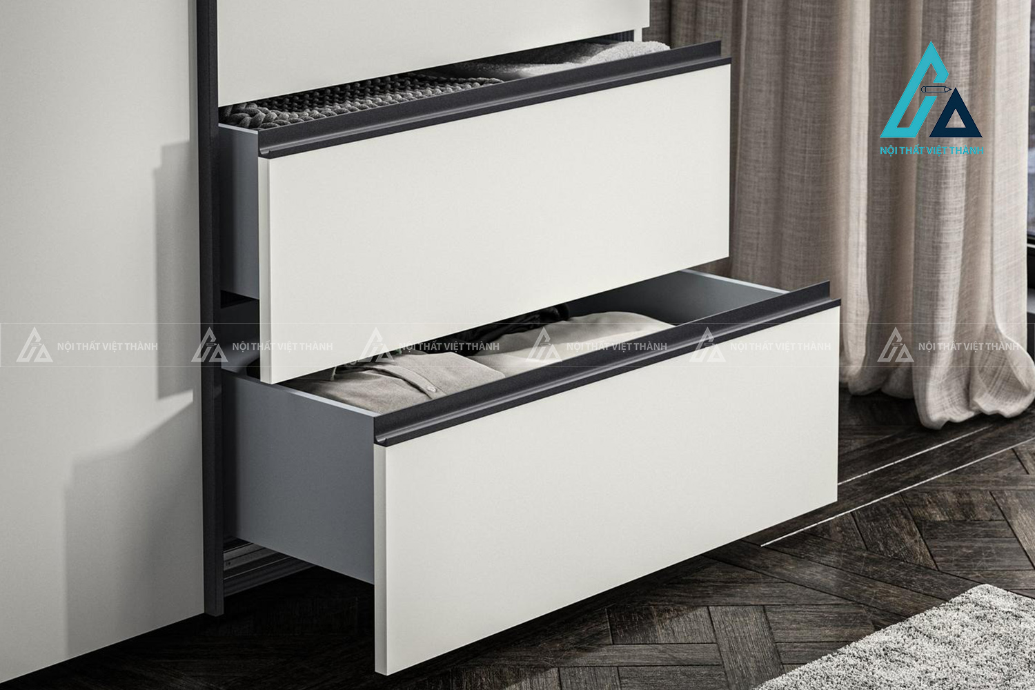 Tủ quần áo cửa lùa 3 cánh MDF sơn mờ hiện đại tích hợp ngăn kéo tiện nghi 5