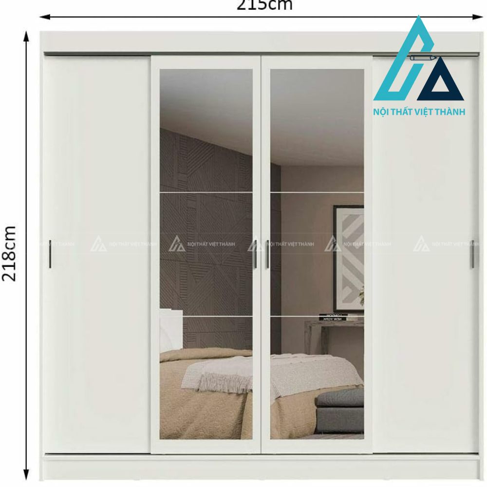 Tủ quần áo cửa lùa 4 cánh MDF có gương và ngăn kéo tiện nghi 1