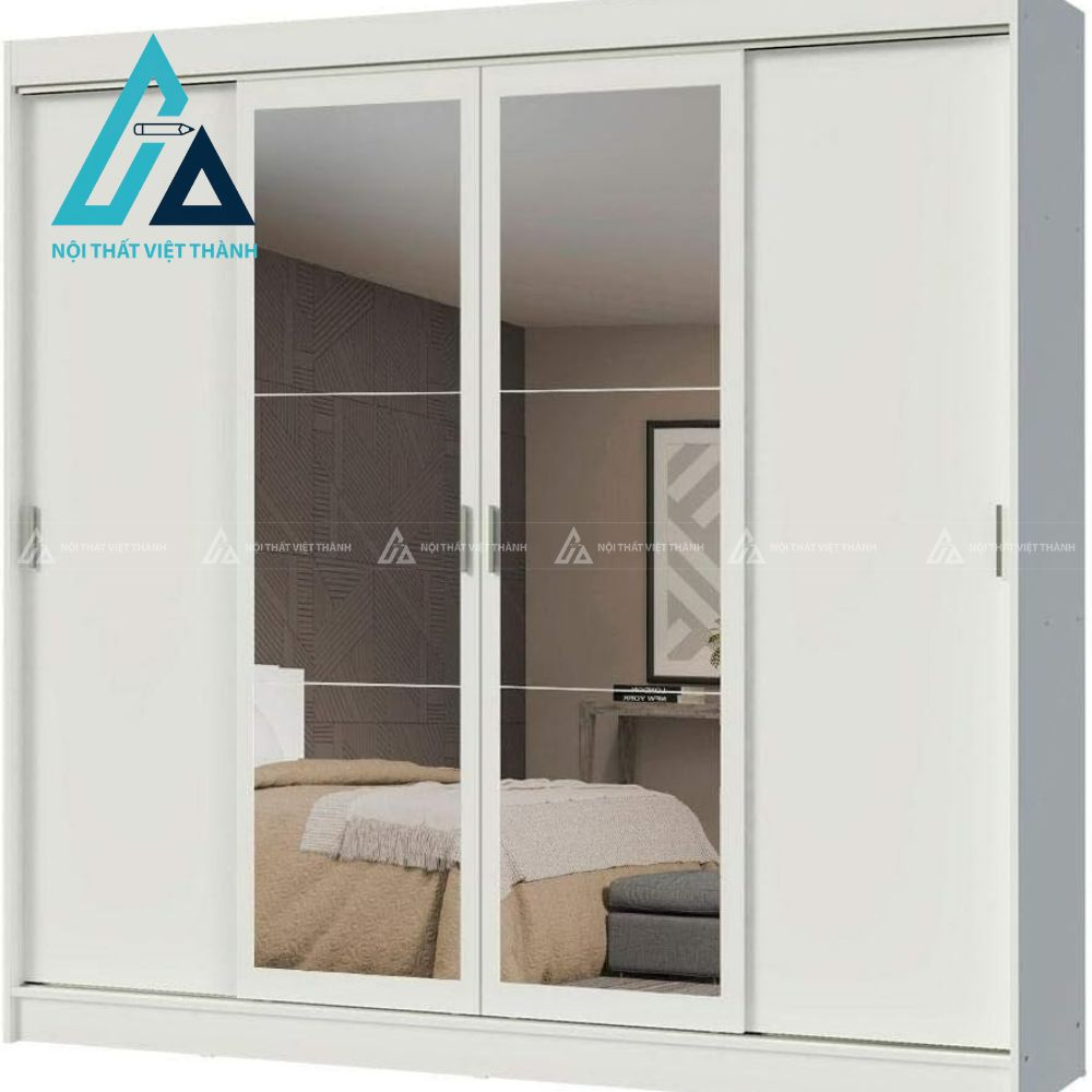 Tủ quần áo cửa lùa 4 cánh MDF có gương và ngăn kéo tiện nghi 3