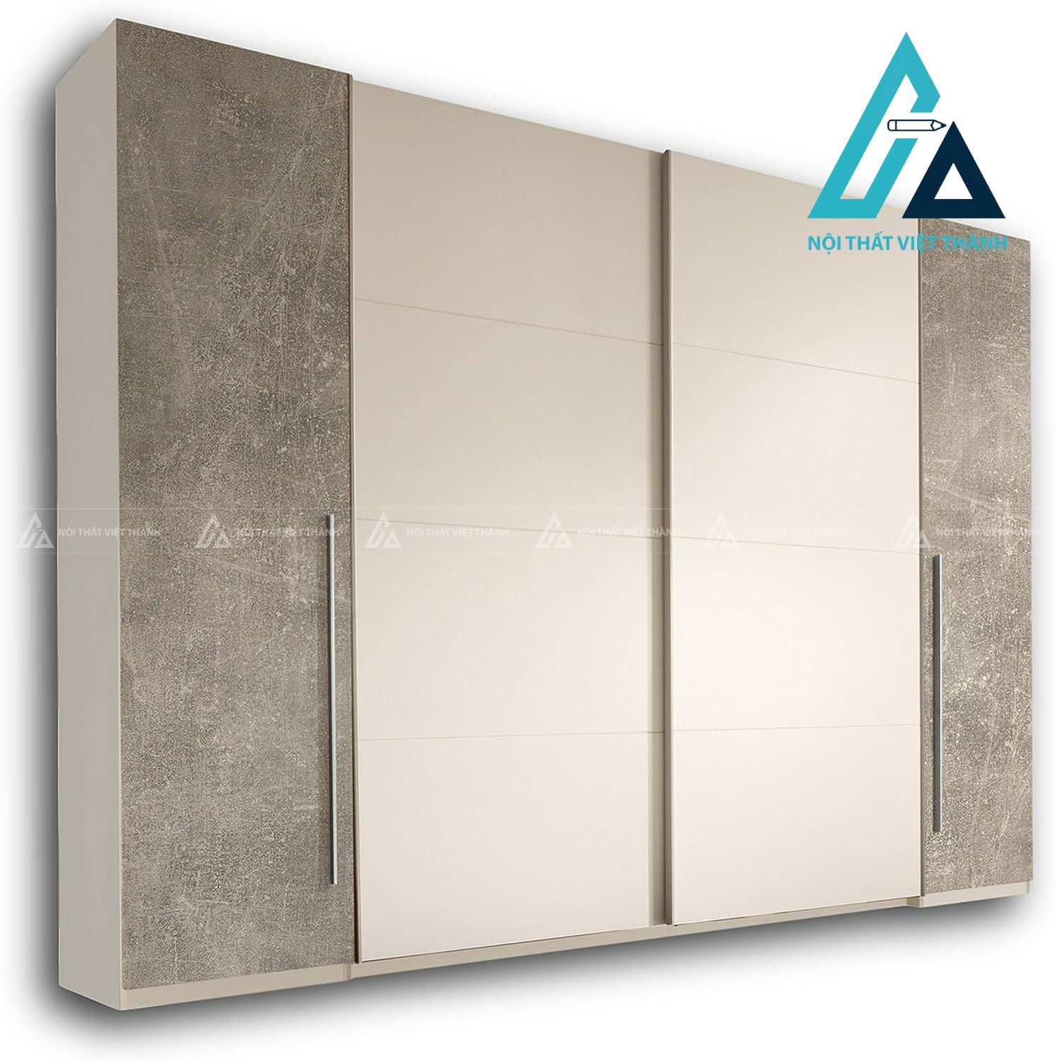 Tủ quần áo cửa lùa 4 cánh MDF trắng phối xám hiện đại sang trọng 2