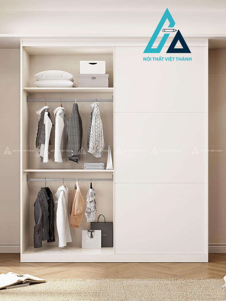 Tủ quần áo cửa lùa gỗ MDF màu trắng hiện đại cho phòng ngủ nhỏ 1