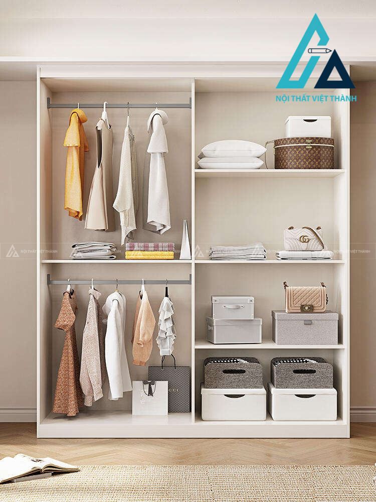 Tủ quần áo cửa lùa gỗ MDF màu trắng hiện đại cho phòng ngủ nhỏ 2