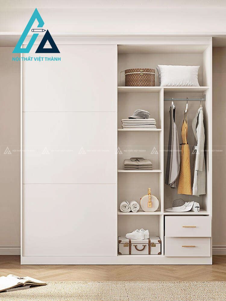 Tủ quần áo cửa lùa gỗ MDF màu trắng hiện đại cho phòng ngủ nhỏ 3