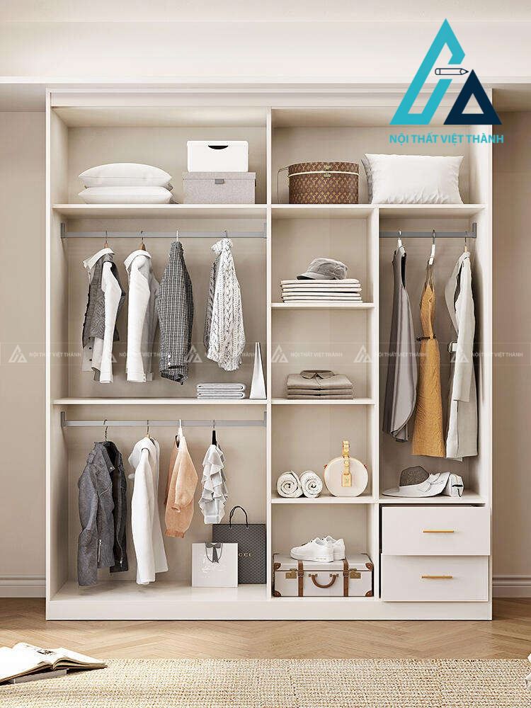 Tủ quần áo cửa lùa gỗ MDF màu trắng hiện đại cho phòng ngủ nhỏ 4