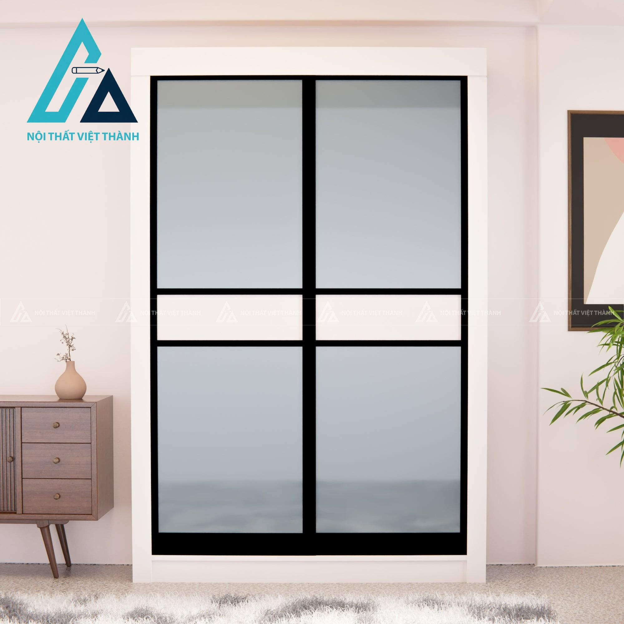 Tủ quần áo cửa lùa gỗ MDF màu trắng hiện đại tối ưu diện tích 3