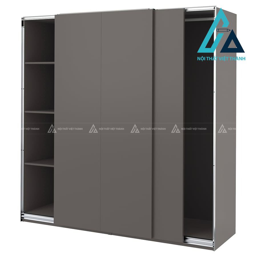 Tủ quần áo cửa lùa gỗ MDF màu xám đậm 2 cánh hiện đại sang trọng 2