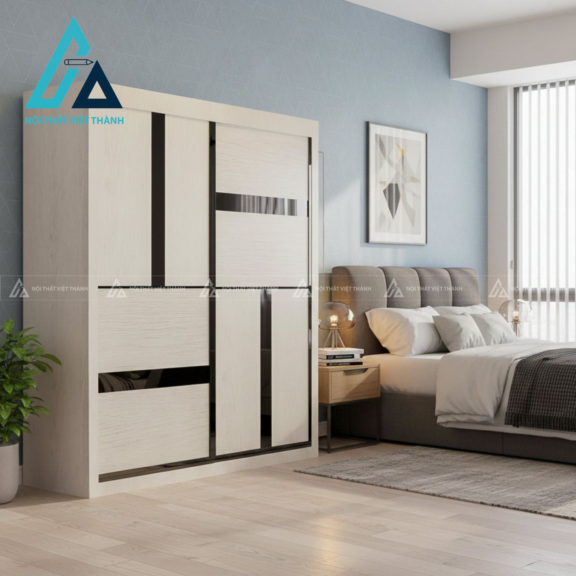 Tủ quần áo cửa lùa gỗ MDF vân gỗ hiện đại tối ưu không gian phòng ngủ 1