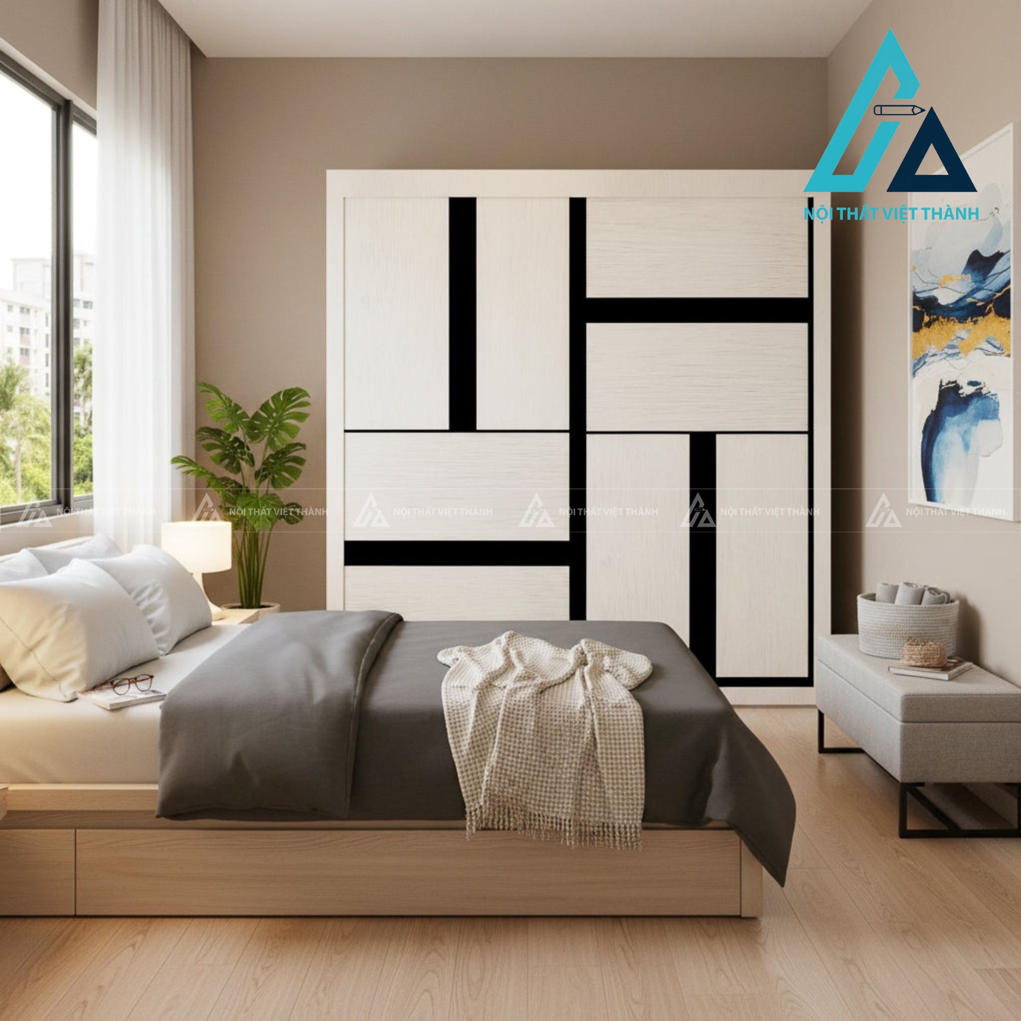 Tủ quần áo cửa lùa gỗ MDF vân gỗ hiện đại tối ưu không gian phòng ngủ 2