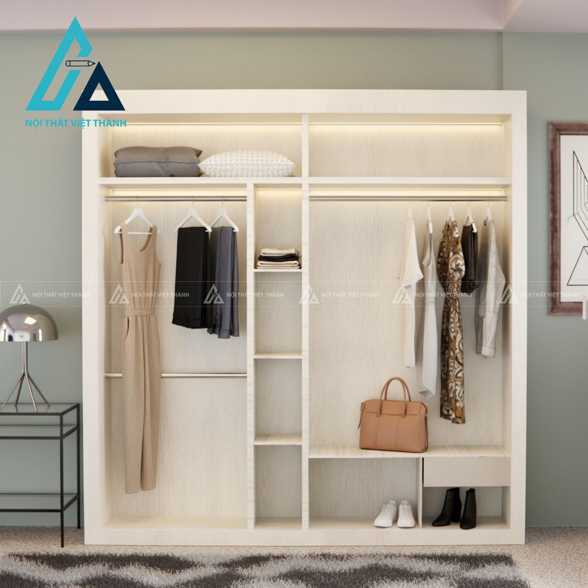 Tủ quần áo cửa lùa gỗ MDF vân gỗ hiện đại tối ưu không gian phòng ngủ 3