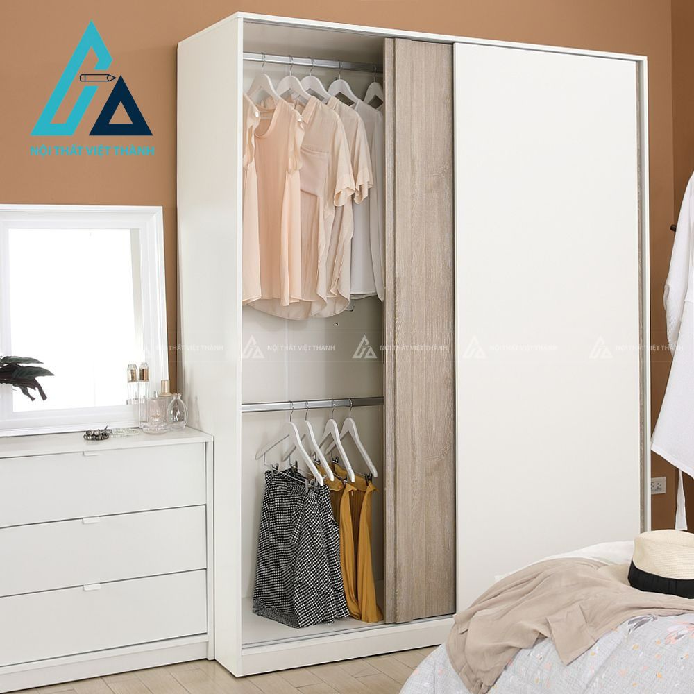Tủ quần áo cửa lùa gỗ MDF vân gỗ phối trắng hiện đại tinh tế 4