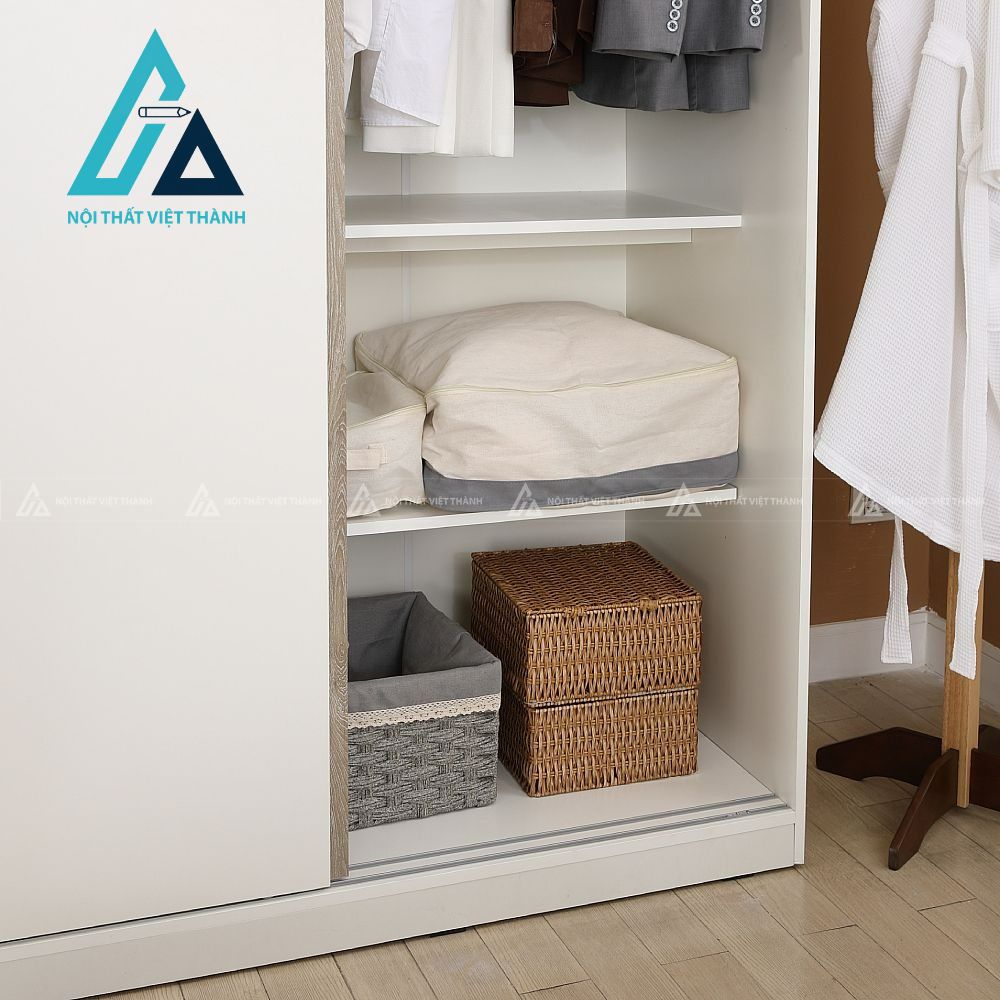 Tủ quần áo cửa lùa gỗ MDF vân gỗ phối trắng hiện đại tinh tế 5