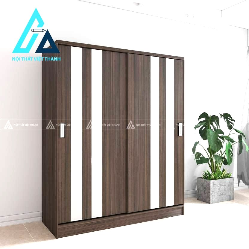 Tủ quần áo cửa lùa gỗ MDF vân óc chó 2 cánh hiện đại sang trọng