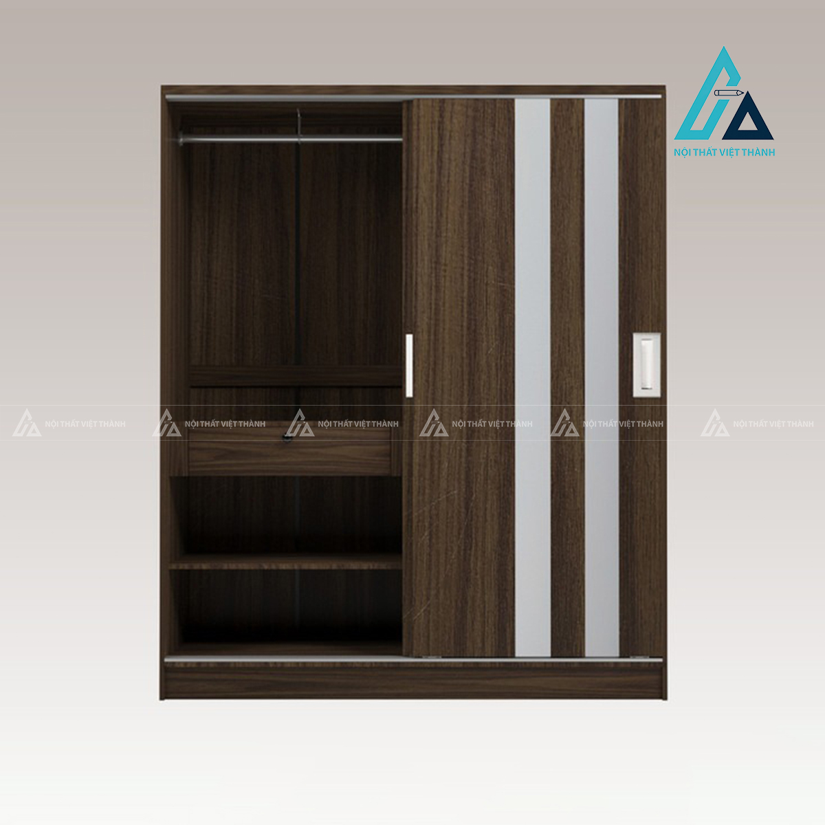 Tủ quần áo cửa lùa gỗ MDF vân óc chó 2 cánh hiện đại sang trọng 1