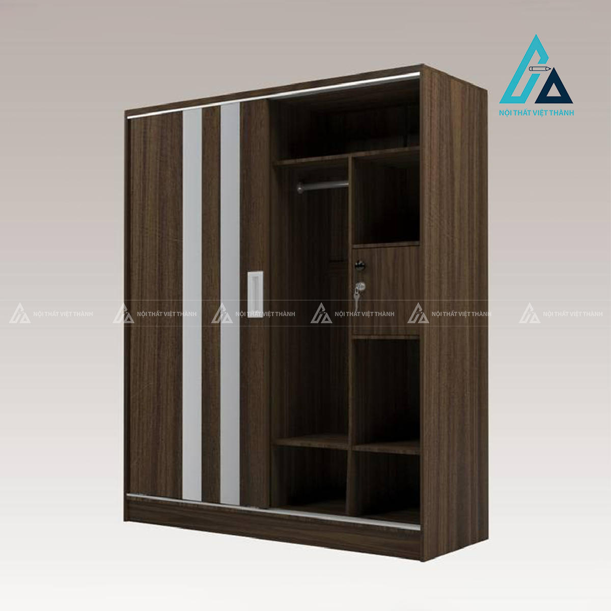 Tủ quần áo cửa lùa gỗ MDF vân óc chó 2 cánh hiện đại sang trọng 3