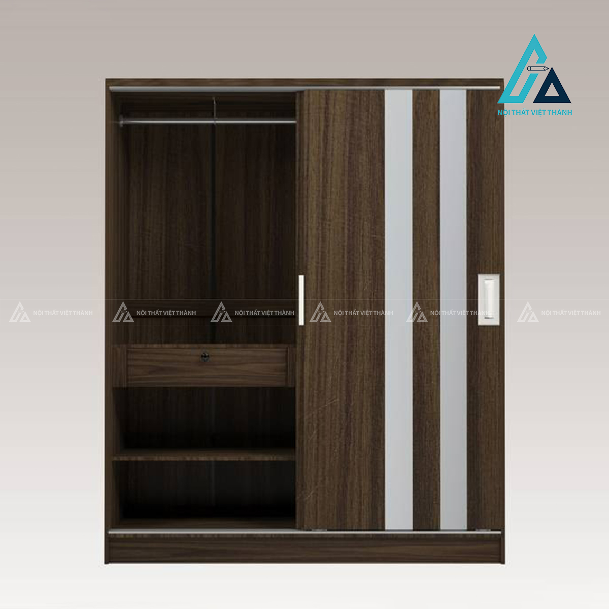 Tủ quần áo cửa lùa gỗ MDF vân óc chó 2 cánh hiện đại sang trọng 4