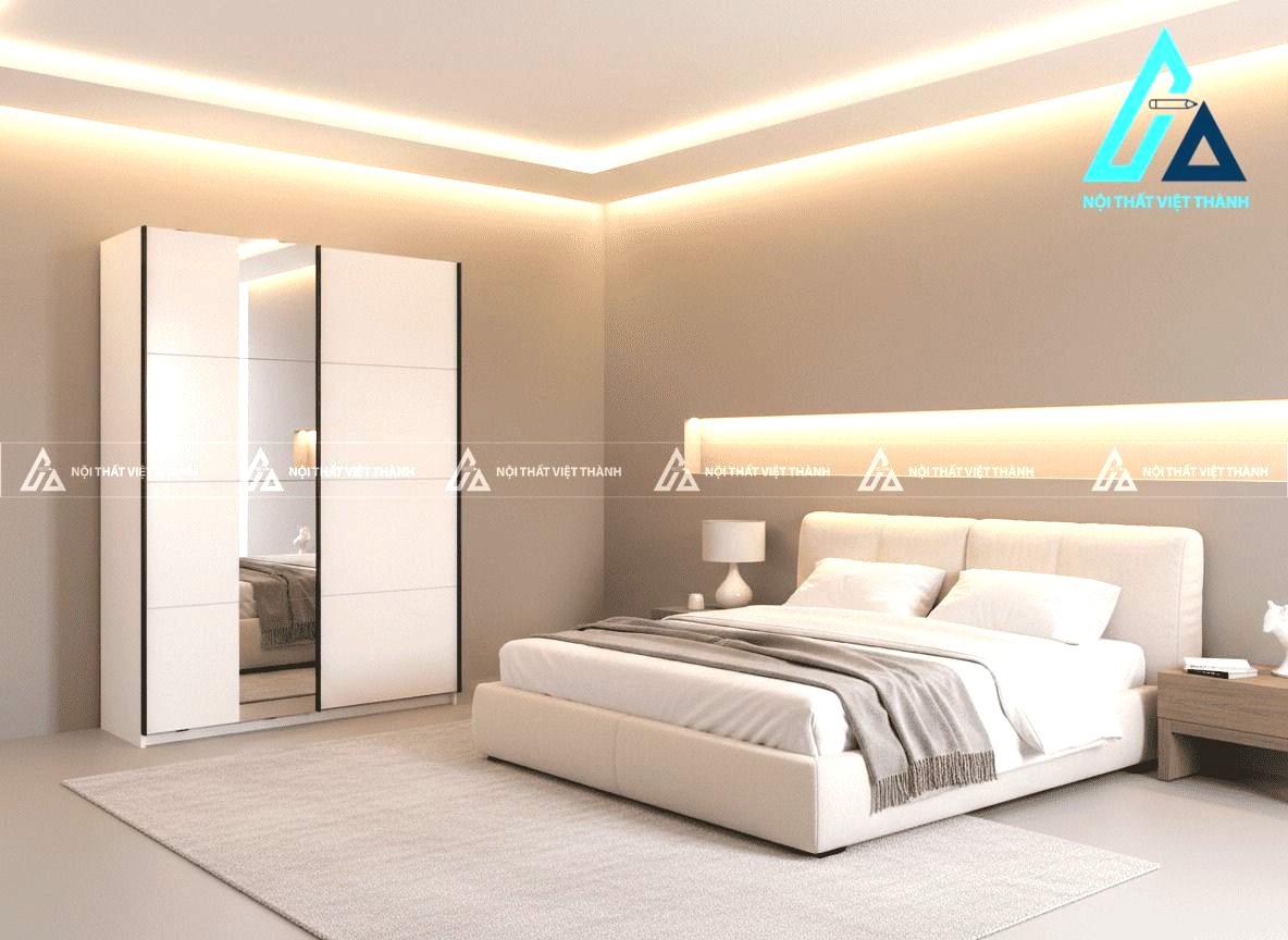 Tủ quần áo cửa lùa gương gỗ MDF màu trắng 2 cánh hiện đại 1