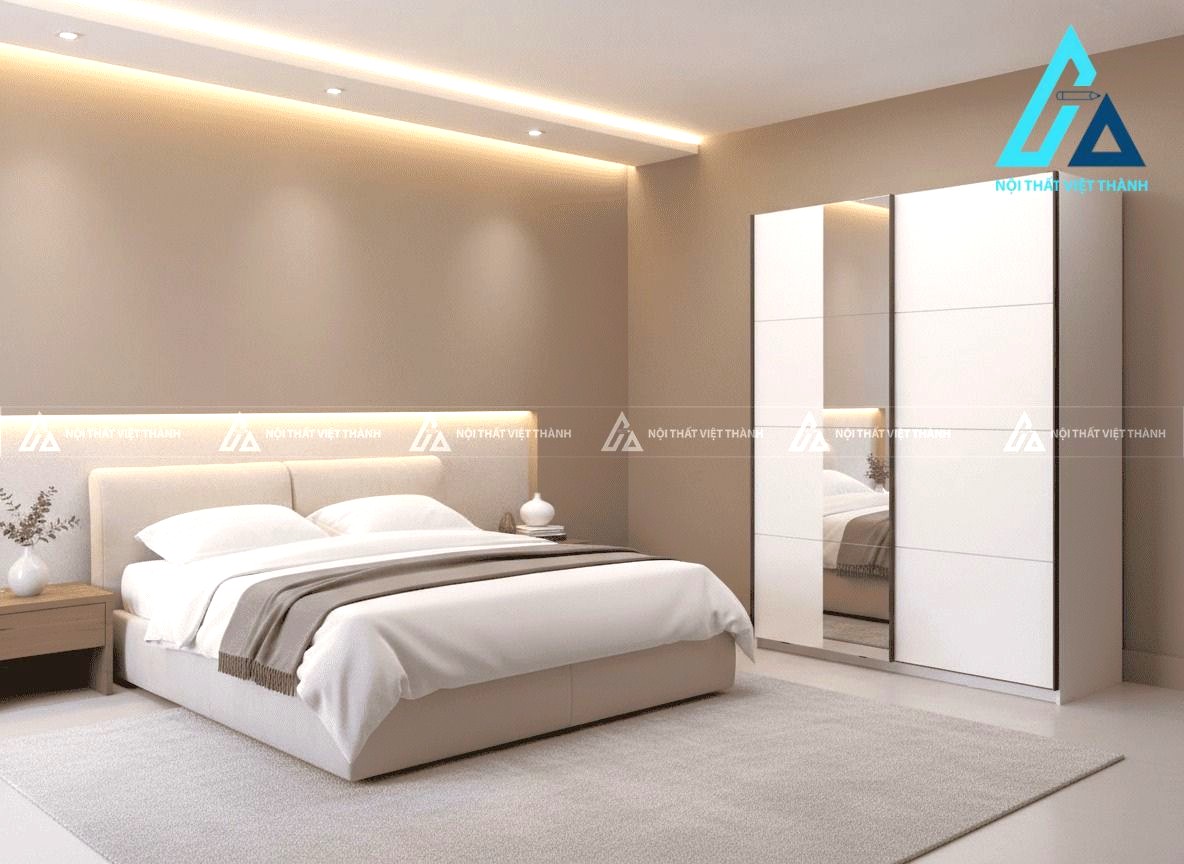 Tủ quần áo cửa lùa gương gỗ MDF màu trắng 2 cánh hiện đại 2