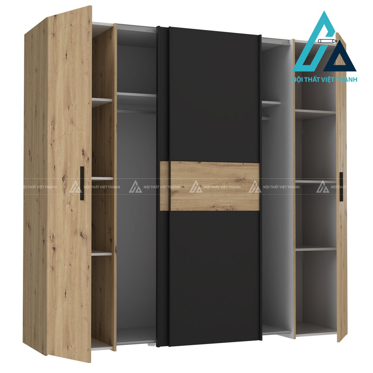 Tủ quần áo cửa lùa kết hợp cánh mở MDF vân gỗ hiện đại tiện nghi 1