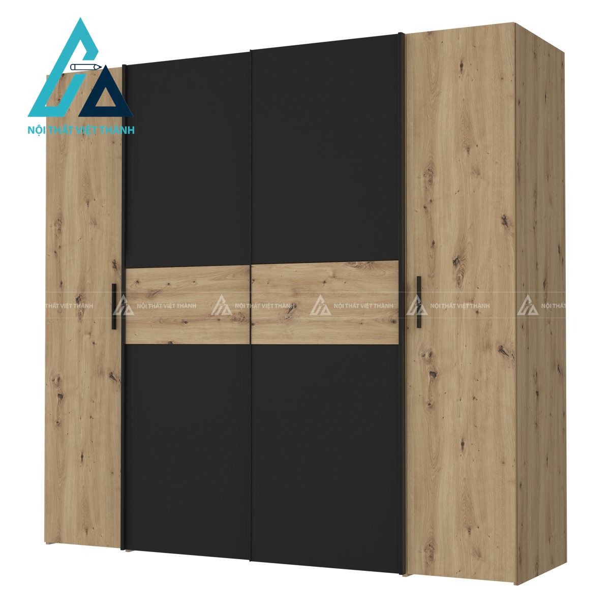 Tủ quần áo cửa lùa kết hợp cánh mở MDF vân gỗ hiện đại tiện nghi 4