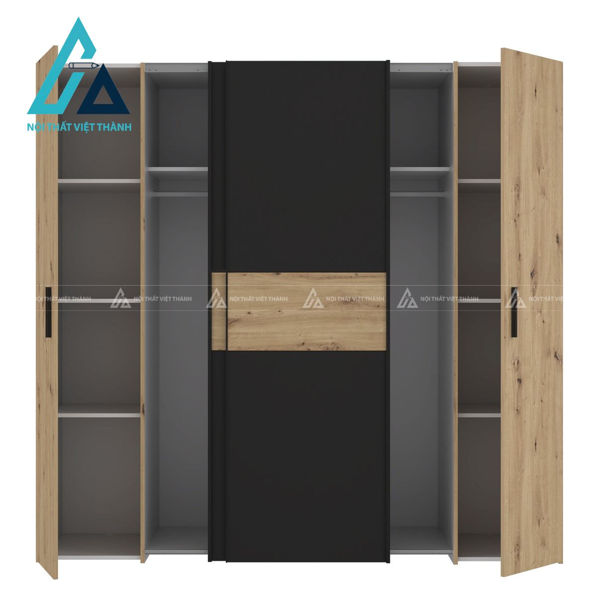 Tủ quần áo cửa lùa kết hợp cánh mở MDF vân gỗ hiện đại tiện nghi 5