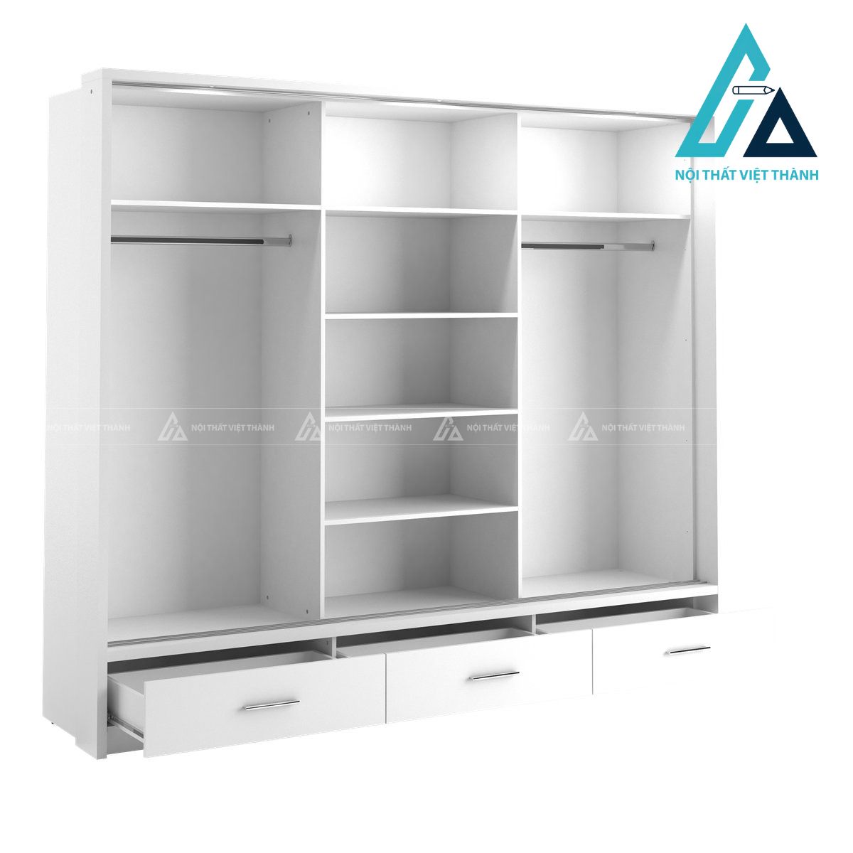 Tủ quần áo cửa lùa màu trắng 3 cánh tích hợp gương MDF cao cấp 1