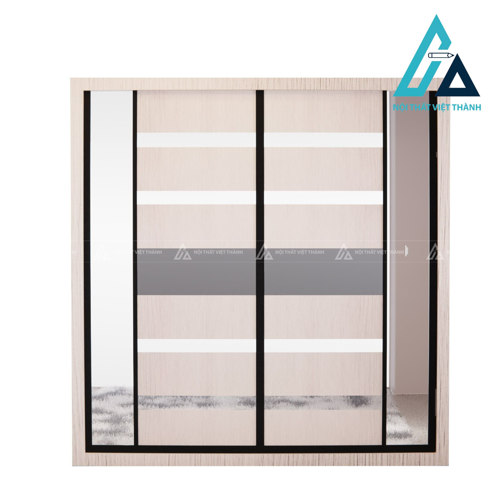 Tủ quần áo cửa lùa gương màu kem MDF hiện đại sang trọng 3