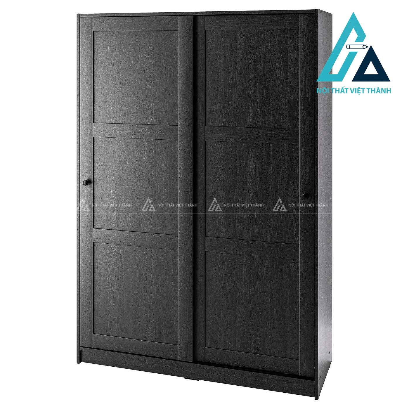 Tủ quần áo cửa lùa MDF màu đen vân gỗ nhỏ gọn hiện đại tiện dụng 2