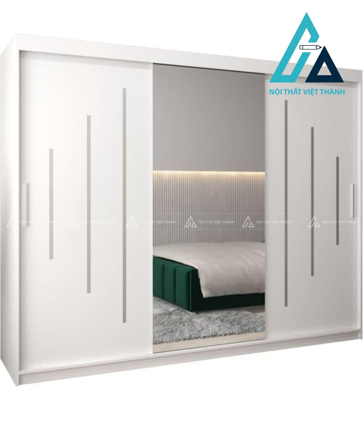 Tủ quần áo cửa lùa MDF trắng tích hợp gương soi tiện nghi hiện đại 1