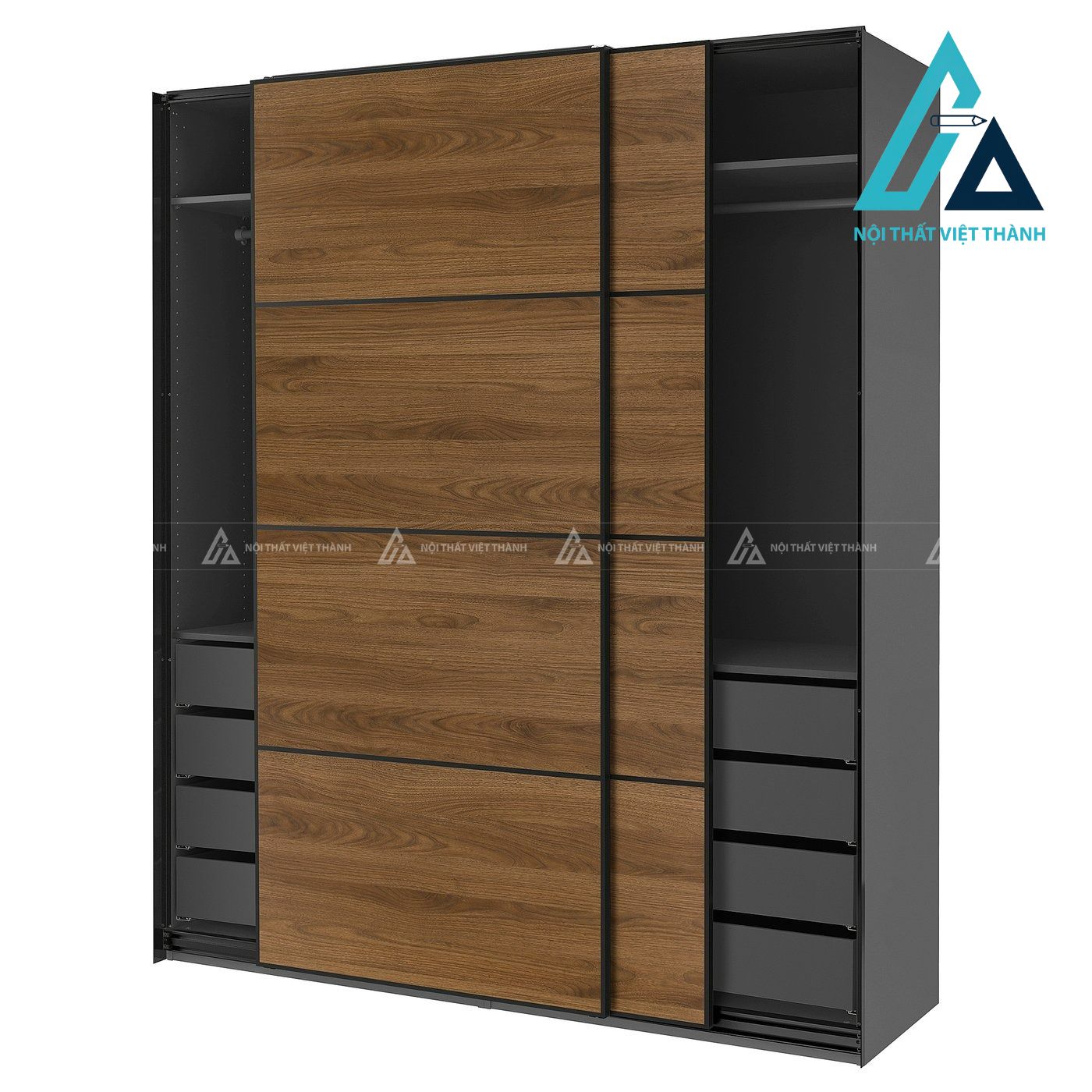 Tủ quần áo cửa lùa MDF vân gỗ óc chó hiện đại hai cánh sang trọng 2