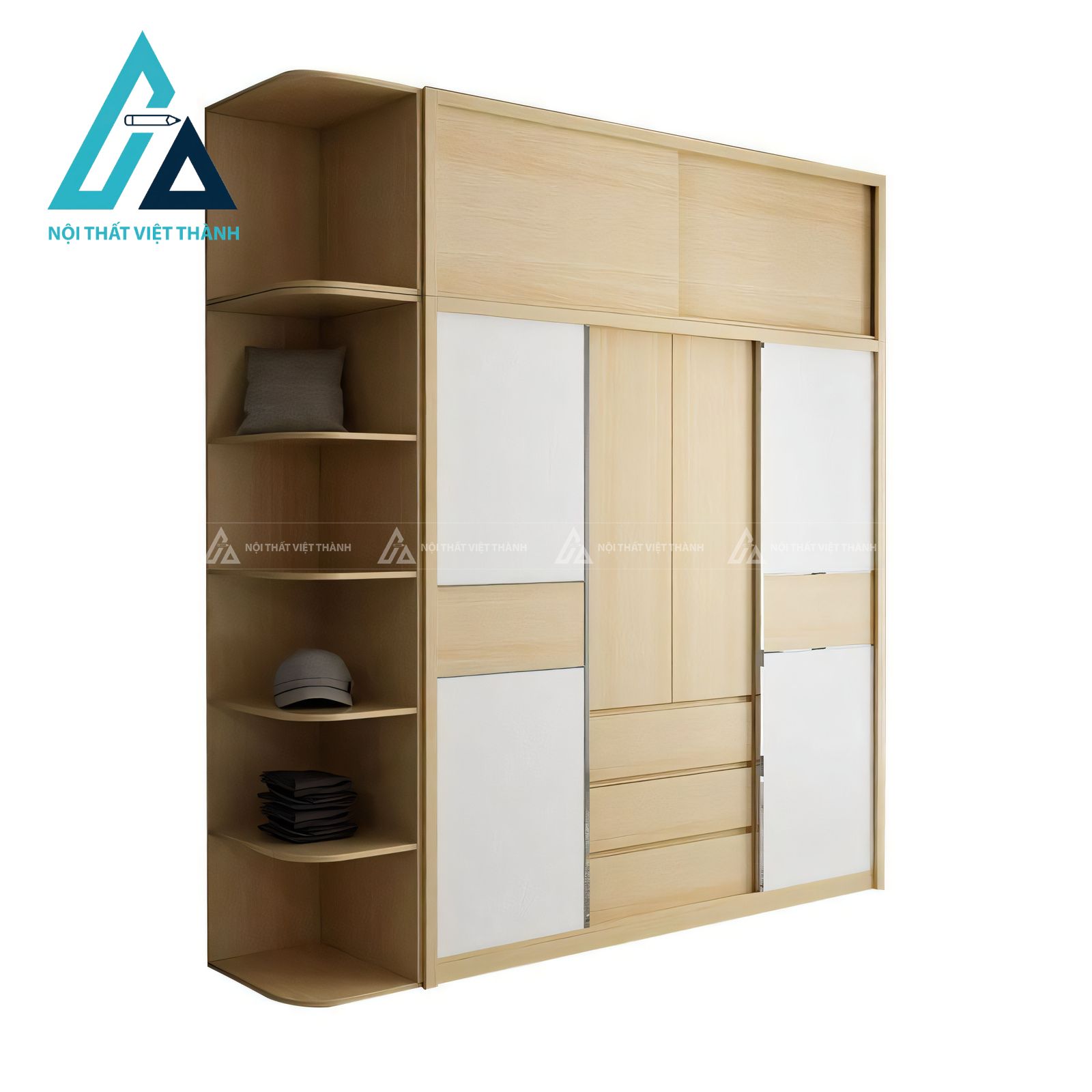 Tủ quần áo cửa lùa MDF vân gỗ phối trắng phong cách hiện đại 1