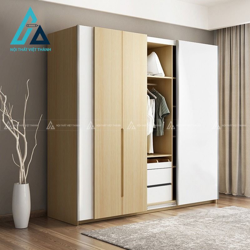 Tủ quần áo cửa lùa MDF vân gỗ phong cách hiện đại tinh tế