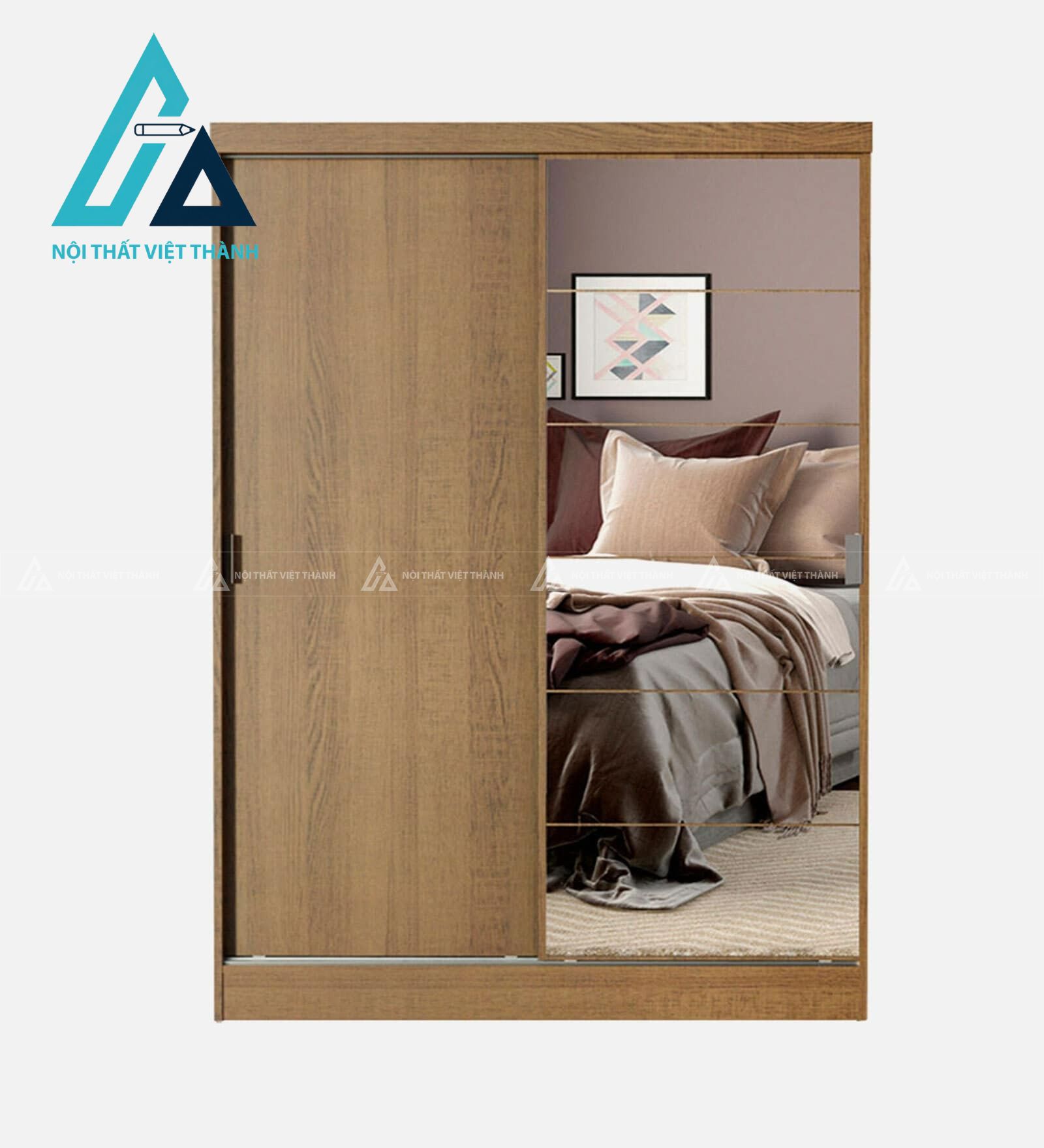 Tủ quần áo cửa lùa MDF vân gỗ tích hợp gương soi hiện đại tiện dụng 1