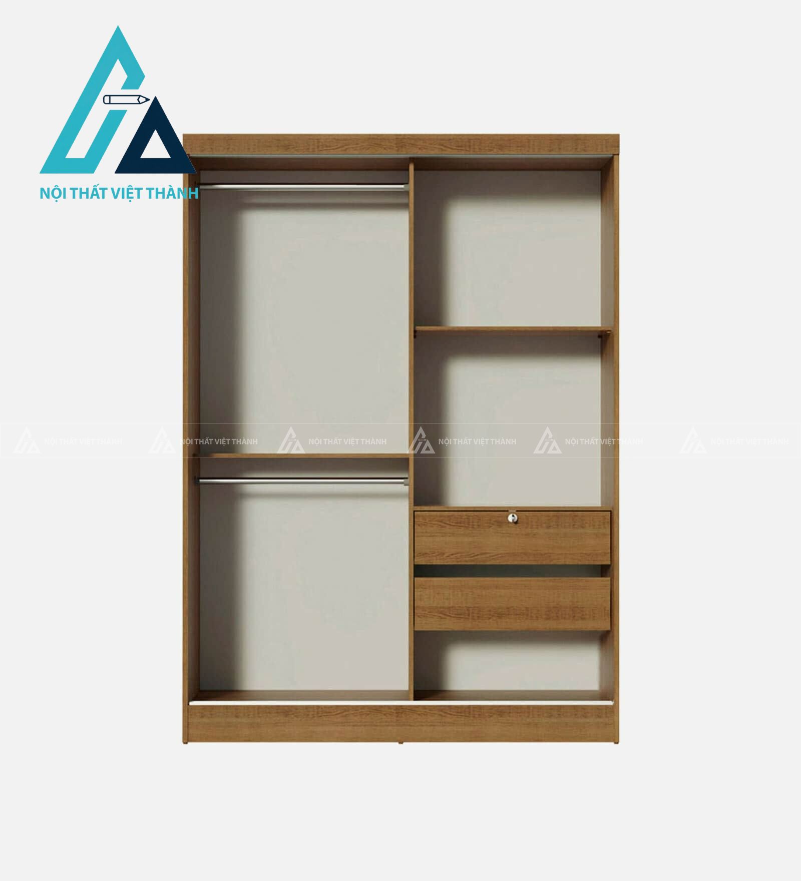 Tủ quần áo cửa lùa MDF vân gỗ tích hợp gương soi hiện đại tiện dụng 4