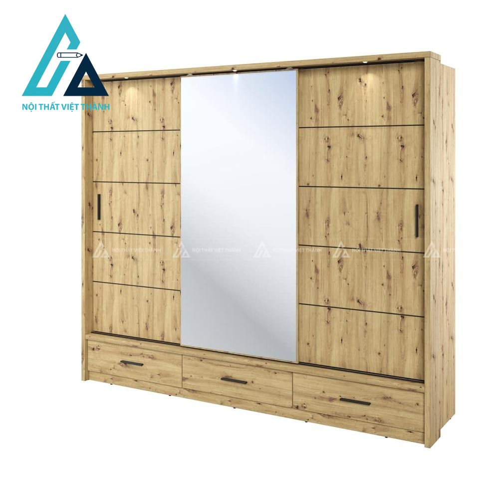 Tủ quần áo cửa lùa MDF vân sồi có gương cao cấp cho phòng ngủ hiện đại 1