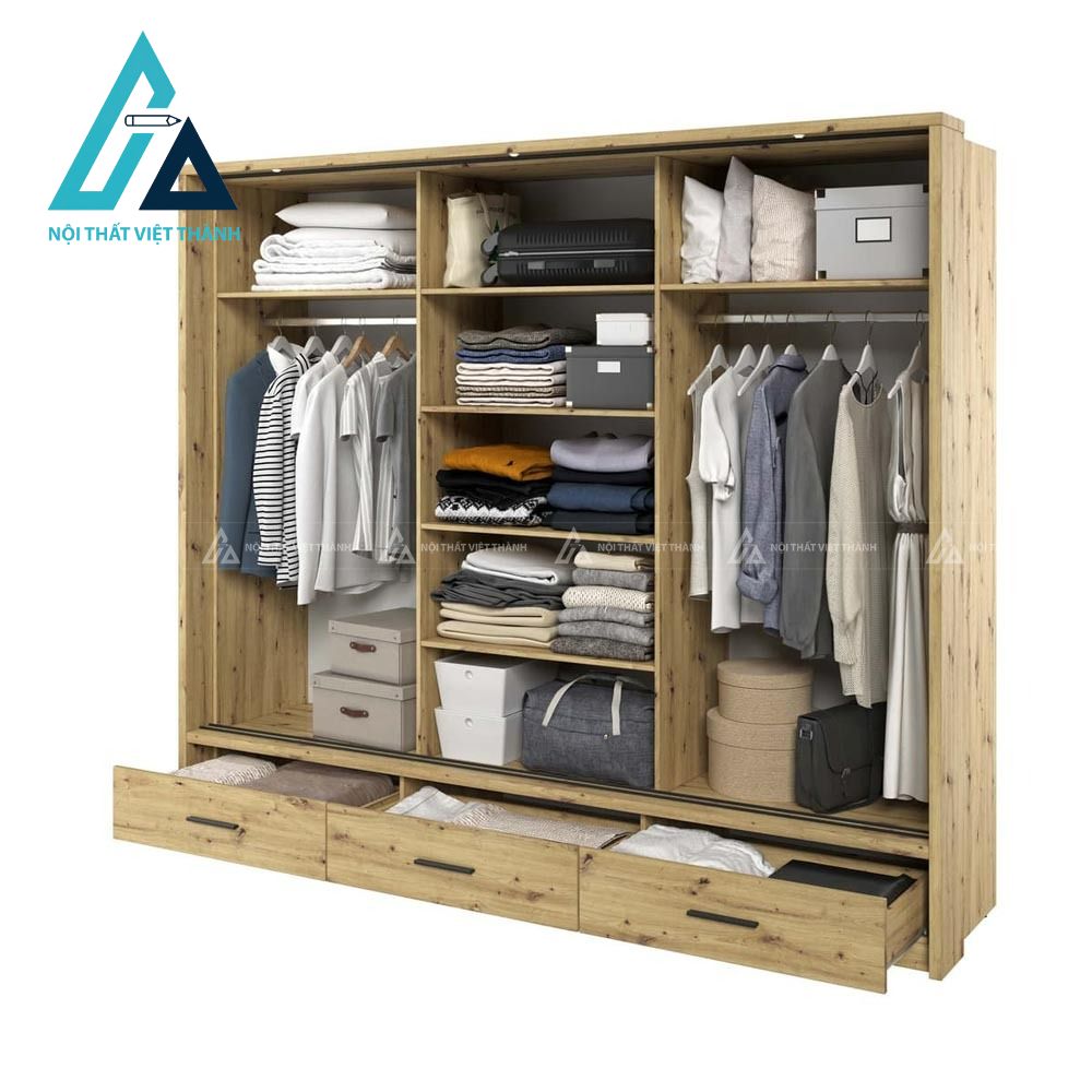 Tủ quần áo cửa lùa MDF vân sồi có gương cao cấp cho phòng ngủ hiện đại 2