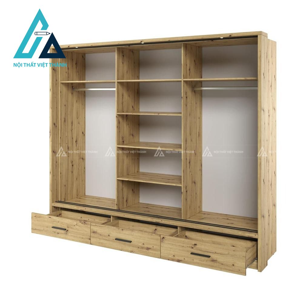 Tủ quần áo cửa lùa MDF vân sồi có gương cao cấp cho phòng ngủ hiện đại 3