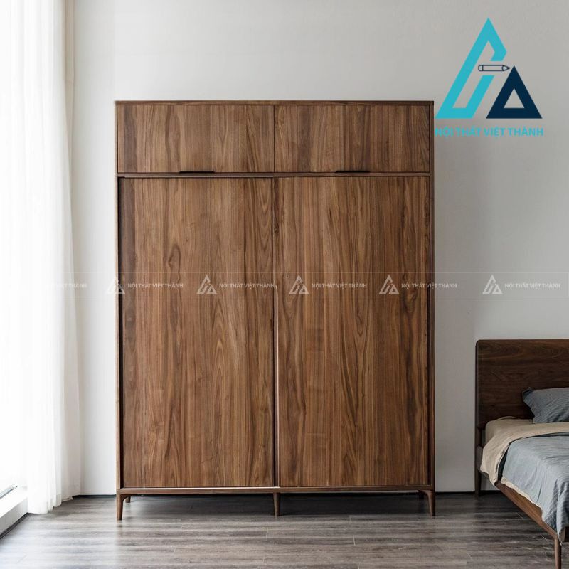 Tủ quần áo gỗ óc chó cánh lùa hiện đại sang trọng tối ưu diện tích 1