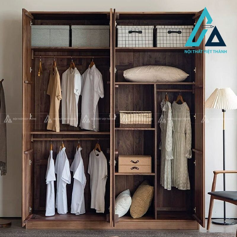 Tủ quần áo gỗ óc chó cao cấp tay nắm âm hiện đại sang trọng tiện nghi 2