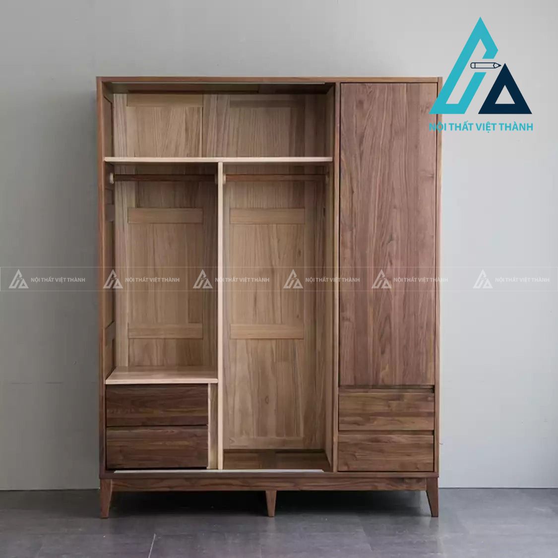 Tủ quần áo gỗ óc chó cửa lùa cao cấp thiết kế hiện đại tối ưu không gian 1