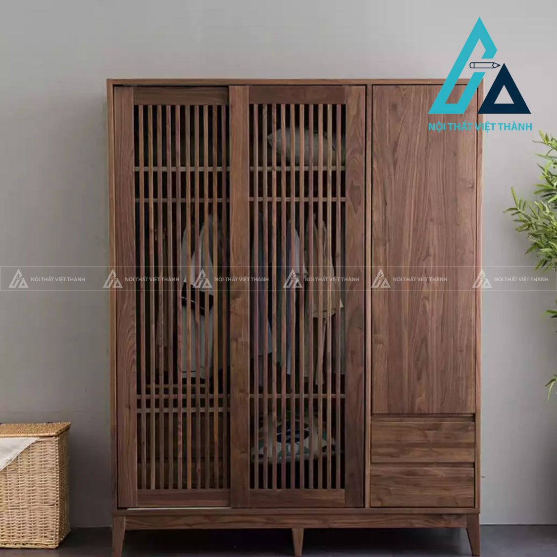 Tủ quần áo gỗ óc chó cửa lùa cao cấp thiết kế hiện đại tối ưu không gian 2