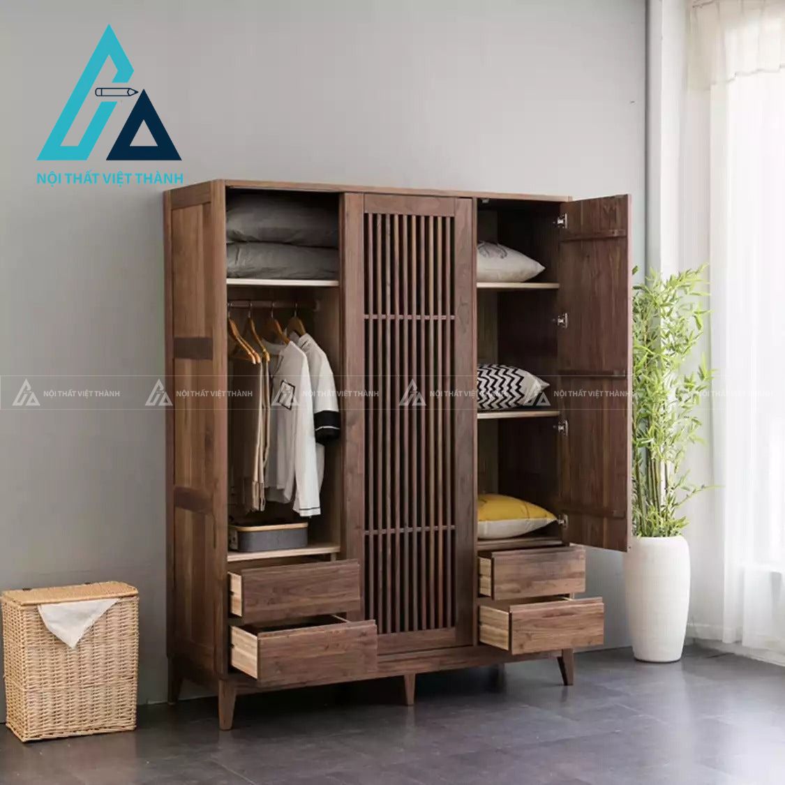 Tủ quần áo gỗ óc chó cửa lùa cao cấp thiết kế hiện đại tối ưu không gian 3