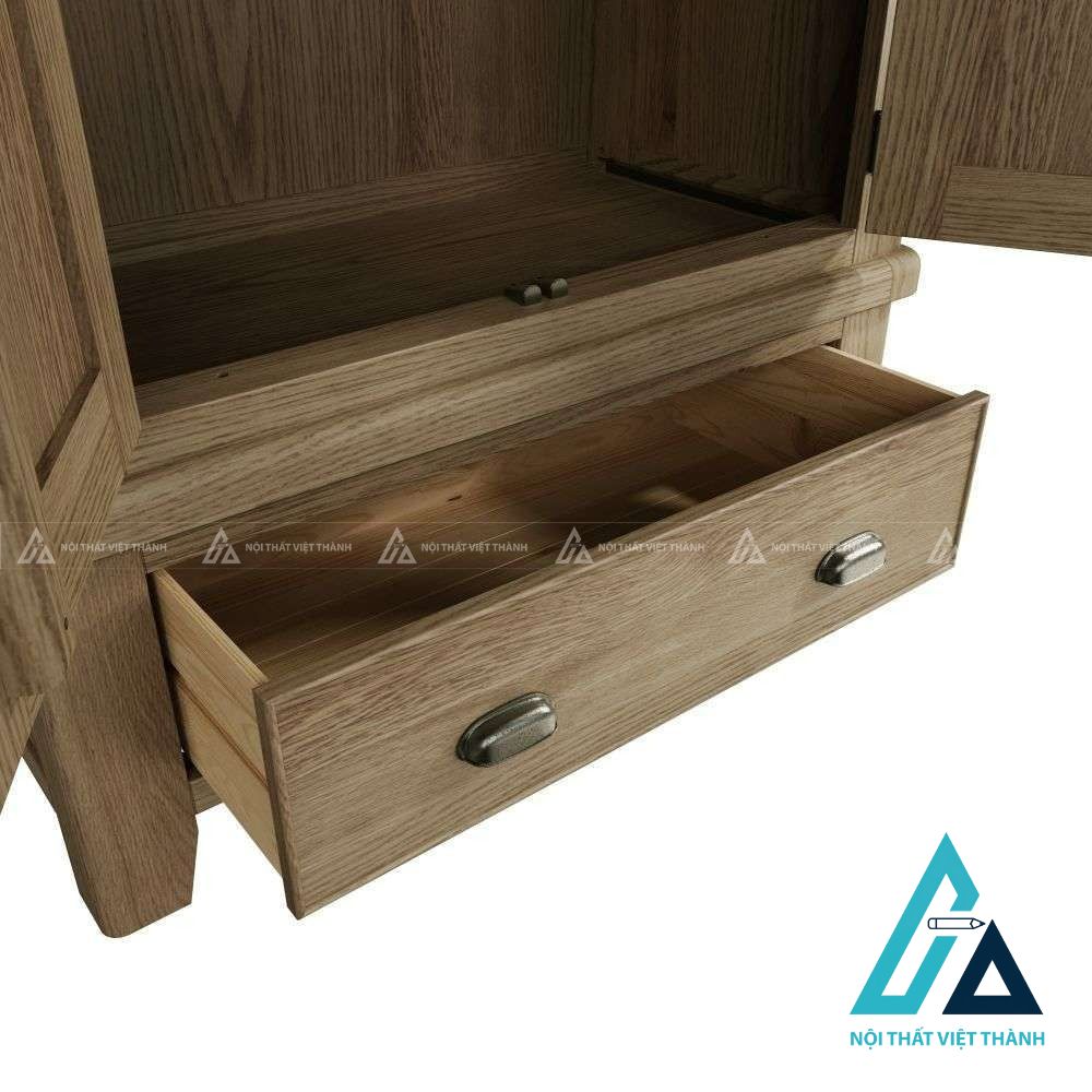 Tủ quần áo gỗ sồi tự nhiên 2 cánh màu nâu trầm sang trọng bền đẹp 2