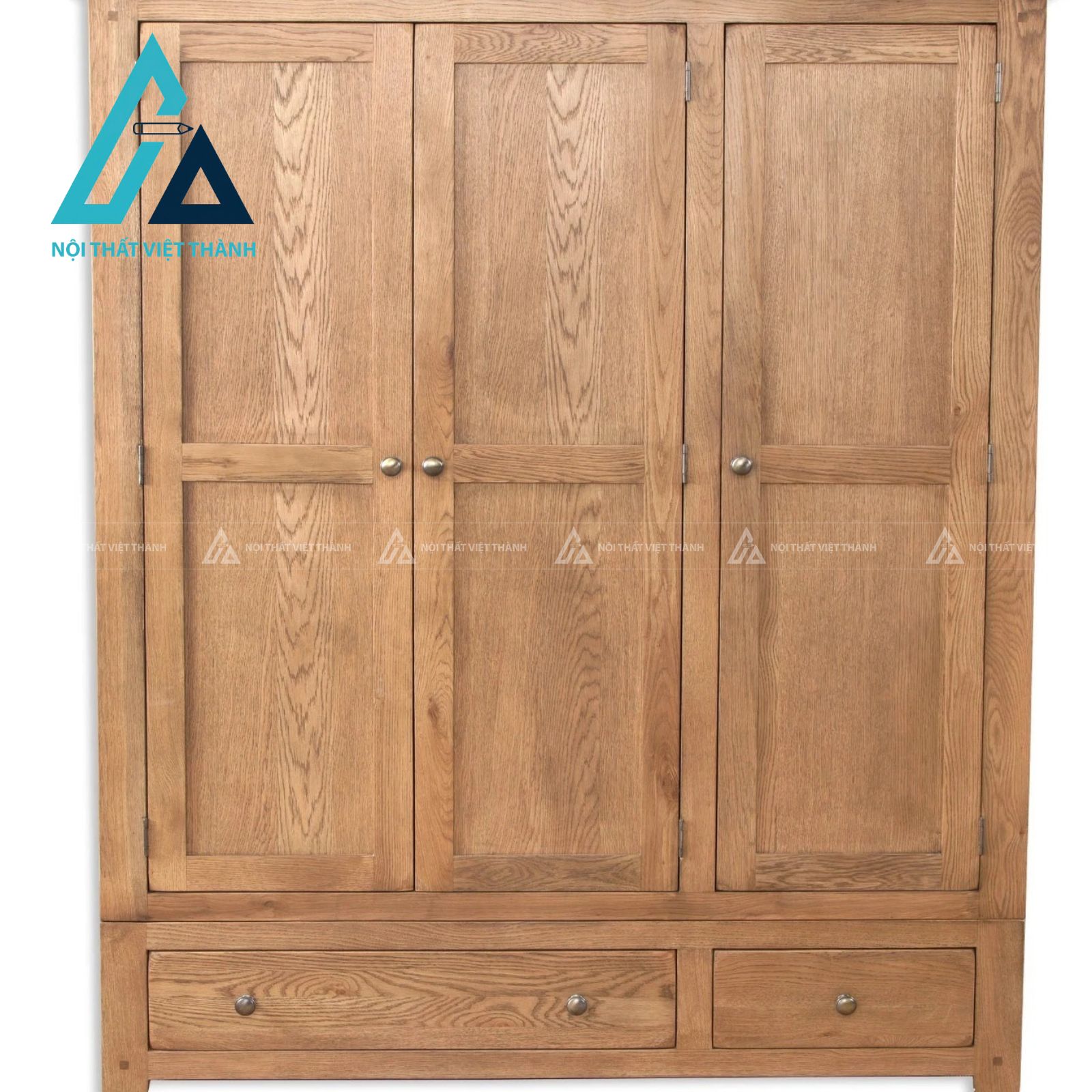 Tủ quần áo gỗ sồi tự nhiên 3 cánh 2 ngăn kéo bền đẹp tiện nghi 1